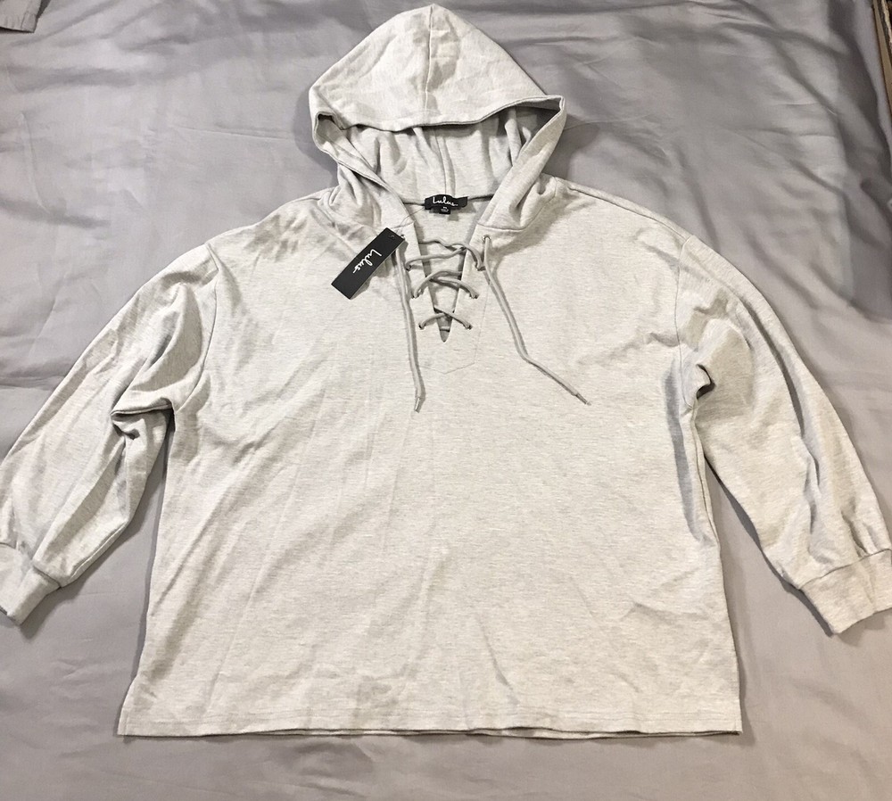 Lulus Womens Medium Gray Oversized Hoodie with Lace Up Detail