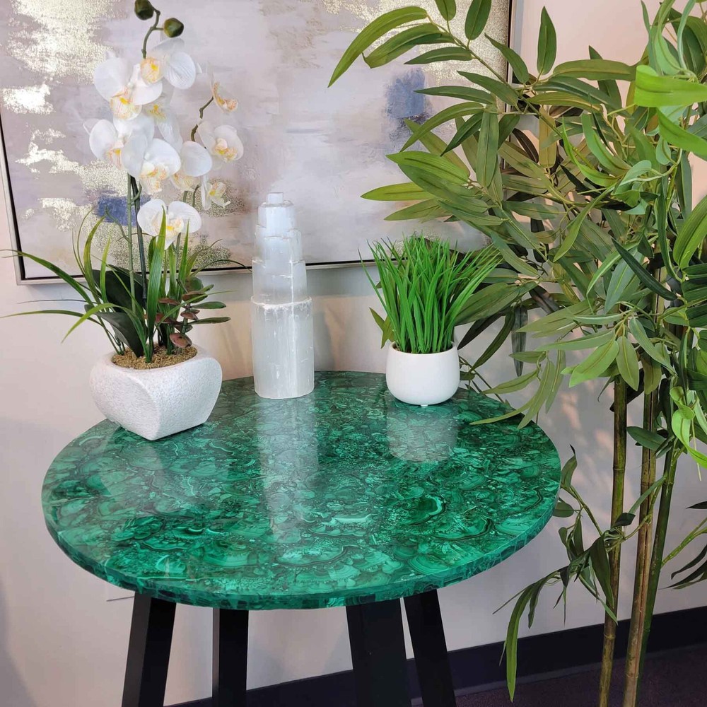 Malachite Round Coffee Table Top Console End Slab Christmas Gift Sale-image
