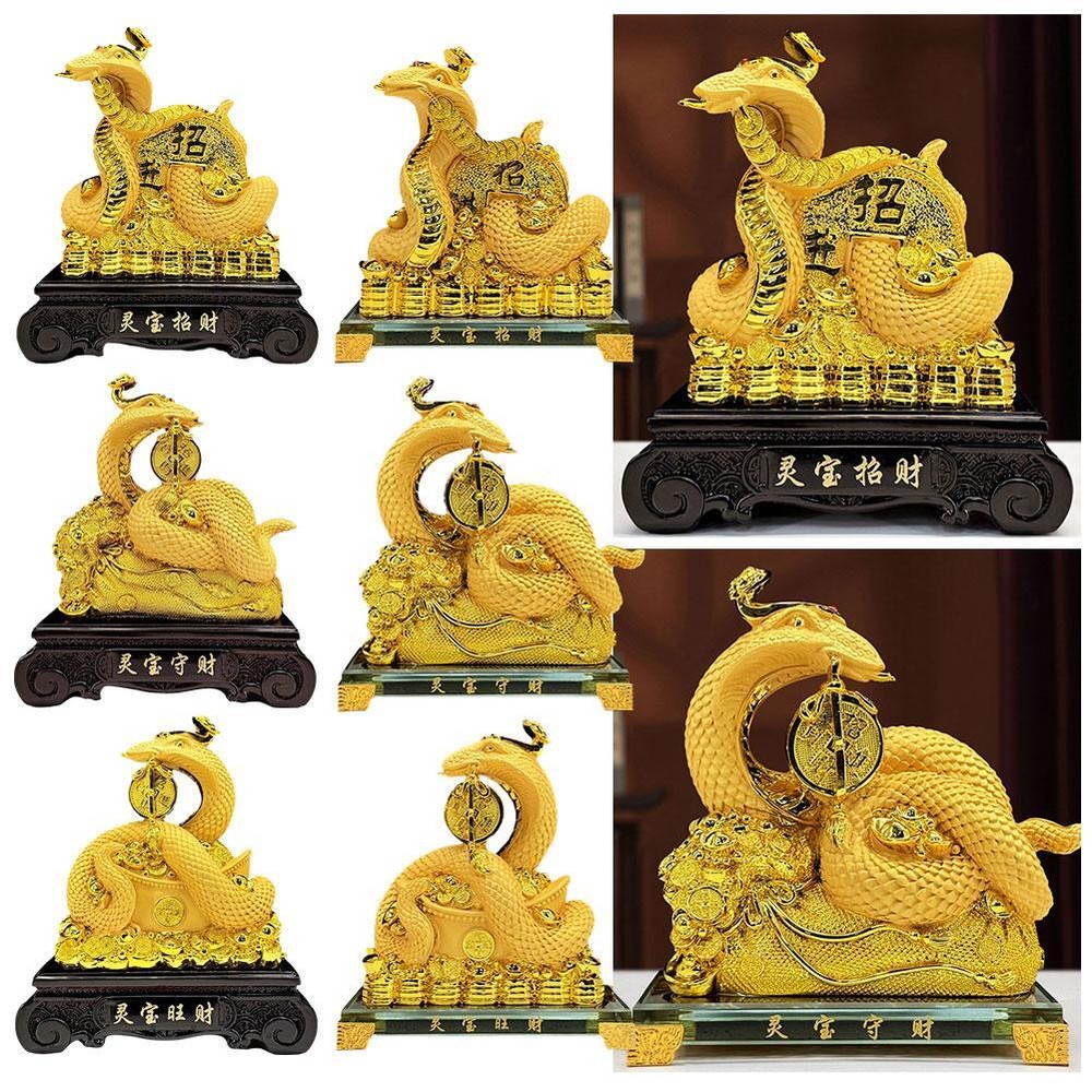 Gold Coiled Serpent Snake Sculpture Decorative Resin Reptile Ornament Figurine ≌