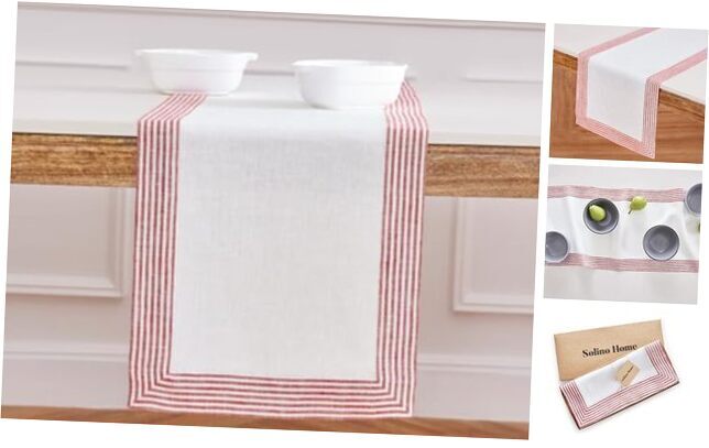 120-Inch Pure Linen Red Table Runner by Lucca, 14x120 Inches