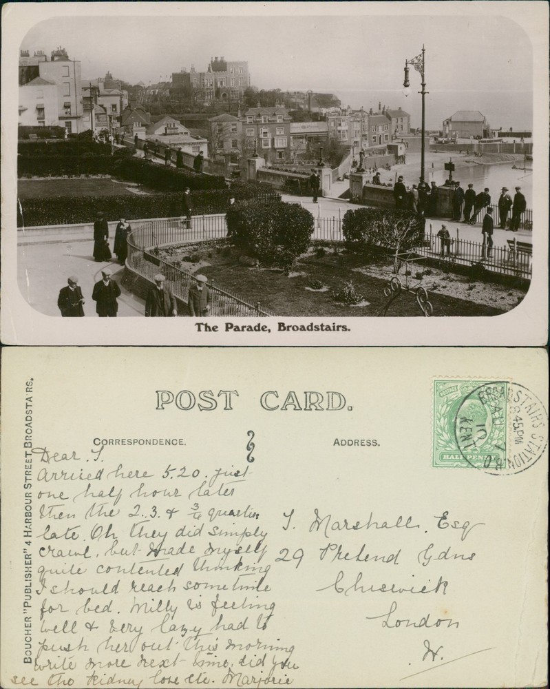 Broadstairs Parade 1910 Station Cancel Real Photo Boucher Local Publisher