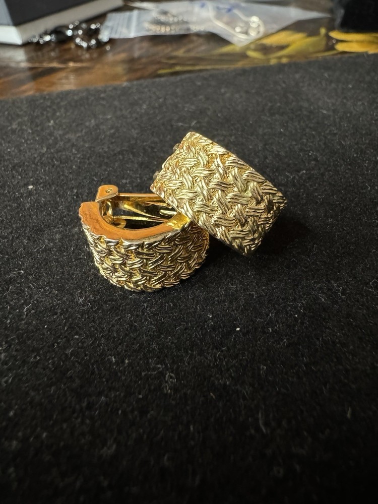 Vintage Christian Dior Gold Tone Woven Textured Clip Earrings with Minor Wear