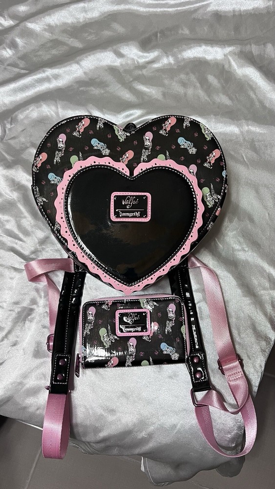Loungefly Valfre Double Heart Mini Backpack in Pink and Black