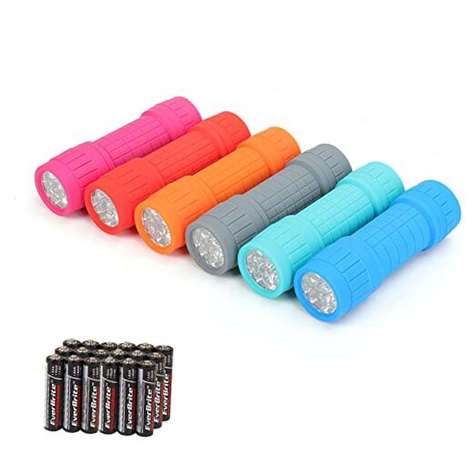 9-LED Flashlight 6-Pack Compact Handheld Torch Assorted Colors White Light