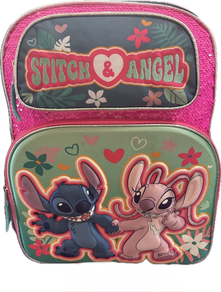Large Backpack - Disney - Stitch and Angel 3D Pop-Up Pink/Green 16