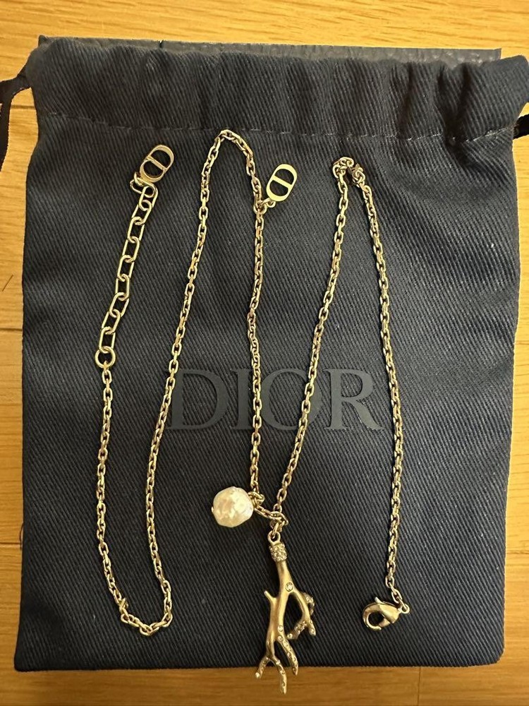 Christian Dior Coral Pendant Necklace with White Pearl and Crystal Accents