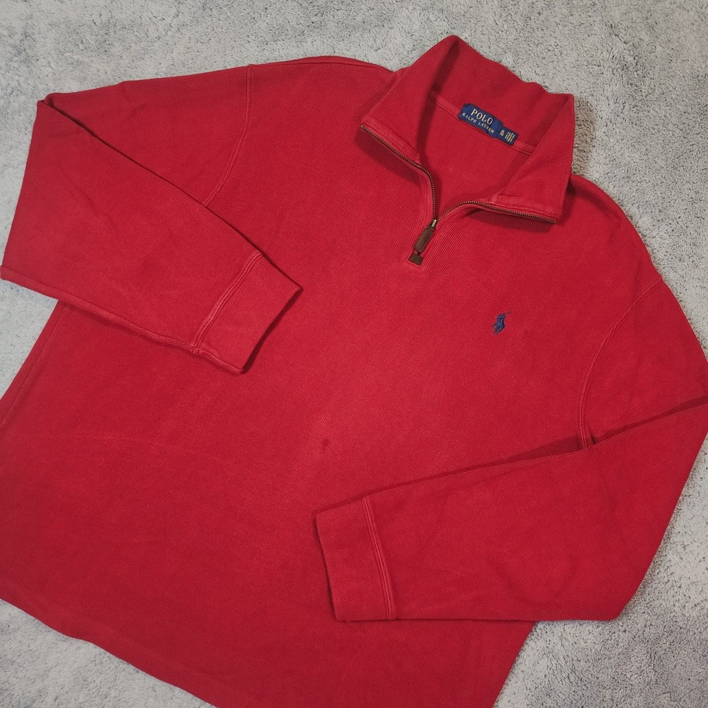 Polo Ralph Lauren Estate Rib 1/4 Zip Men's XL Red Long Sleeve Pullover Sweater