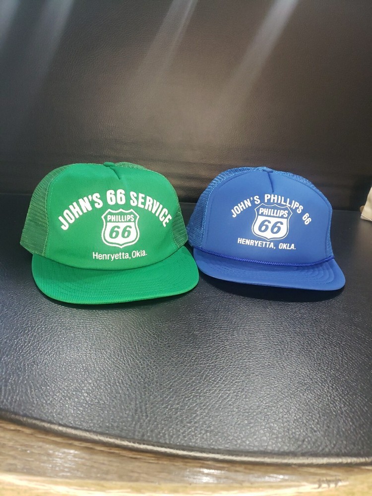 2 Vintage Phillips 66 Patch Hat Snapback Oil Gas Station Henryetta,Okla Trucker