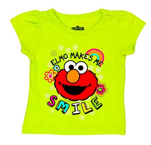4T Sesame Street Girls Elmo Makes Me Smile- Short Sleeve T-Shirt - Green NWT 11z