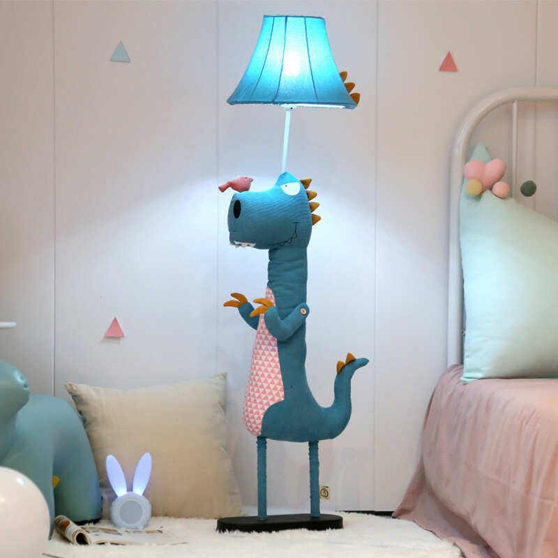 Dinosaur Standing Floor Lamp with Vivid Fabric Shade for Kids Room
