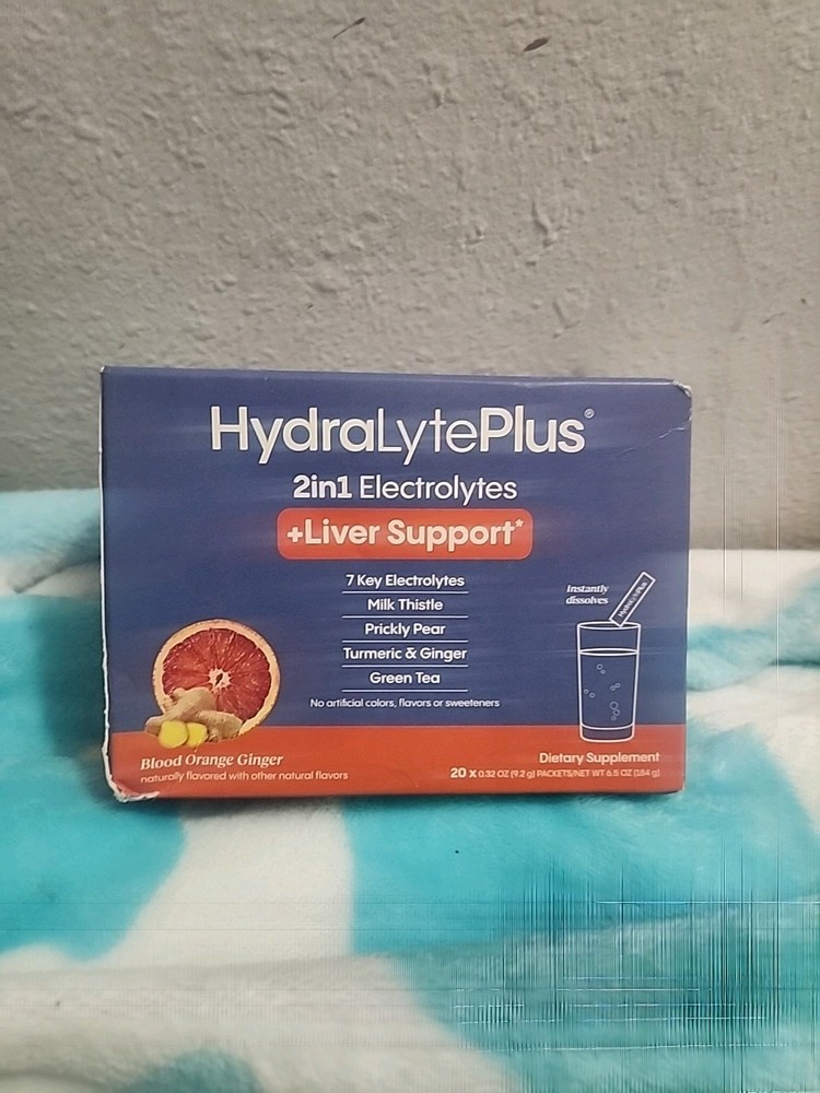 HYDROLYTE PLUS Liver Support Electrolyte Mix Orange Ginger 20 Packets BB 07/26