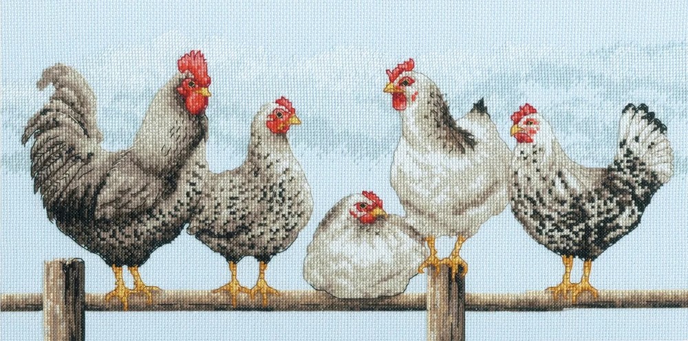 Dimensions Counted Cross Stitch Kit - Black & White Hens, NEW