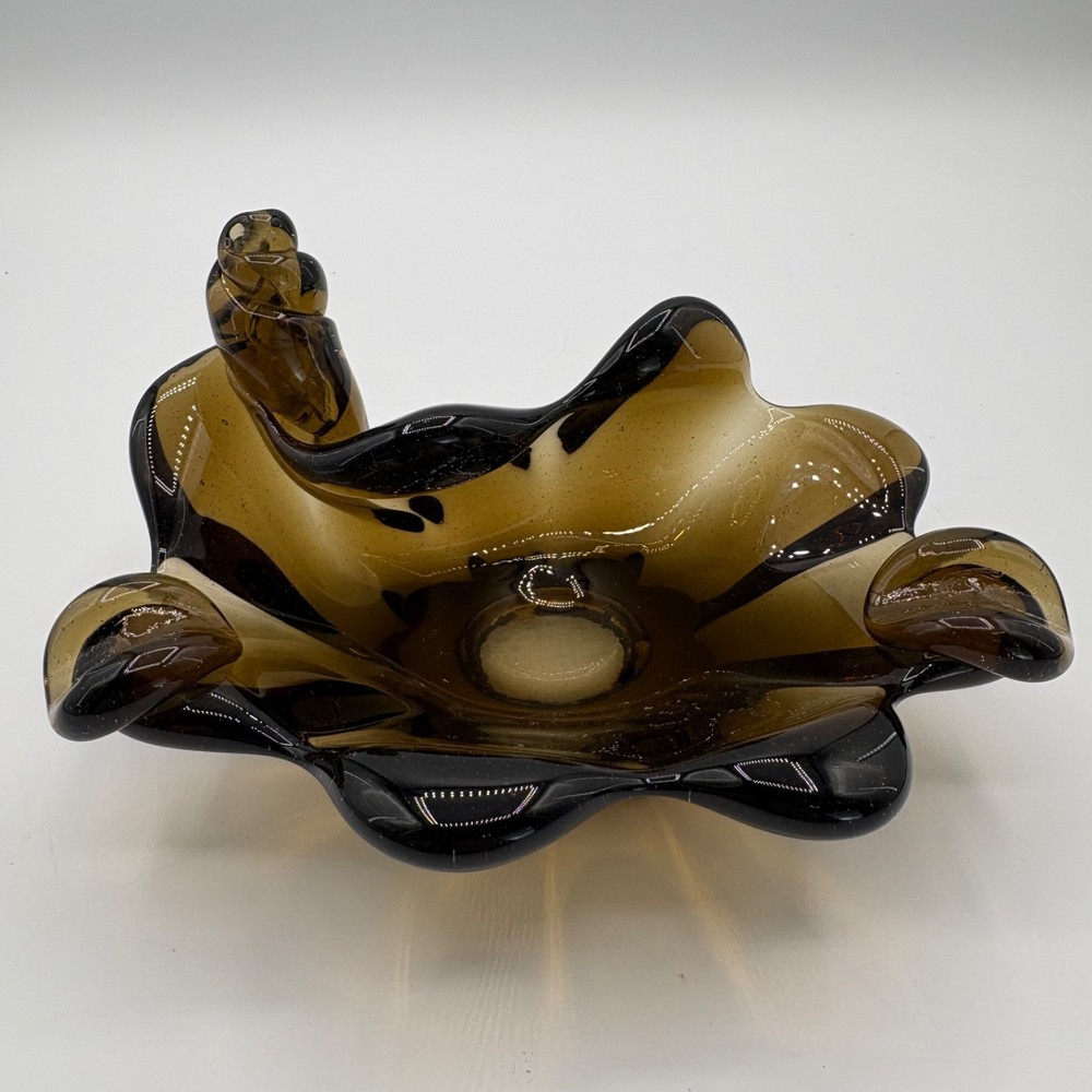 Vtg Viking Glass Epic 6 Petal Compote Amber Glass Candy Dish or Ashtray 7