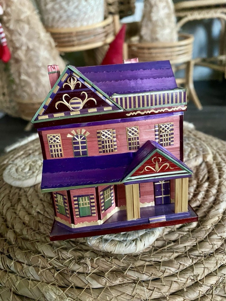 Vtg Balsa Wood Houses Straw Trinket Box Victorian Style Mini Philadelphia House