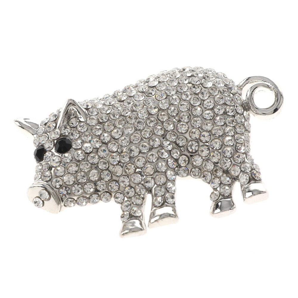 Silver Tone Metal Crystal Pig Brooch P1497-SCL