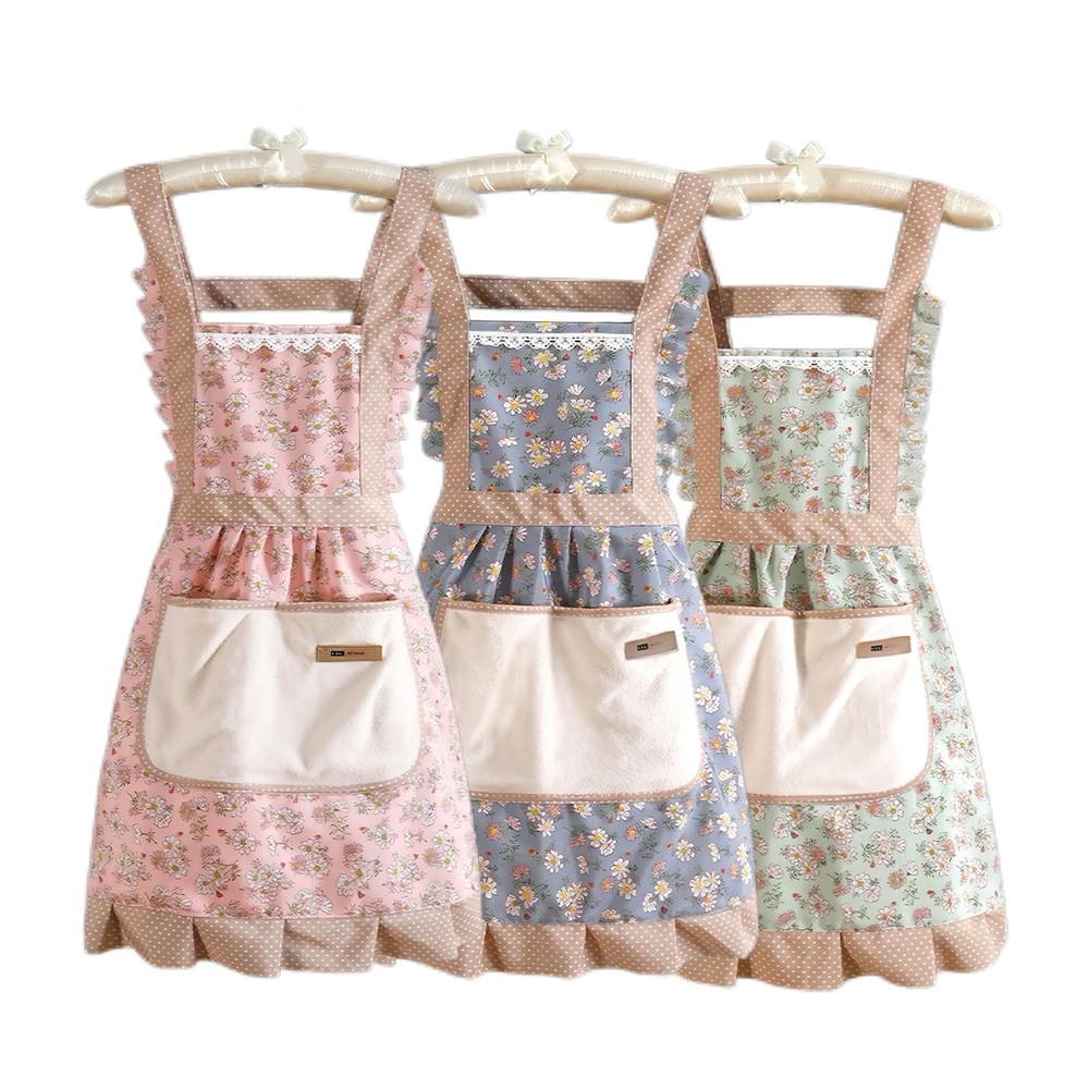 3 Pack Cute Aprons for Women with Pockets,Floral Baking Kitchen Aprons