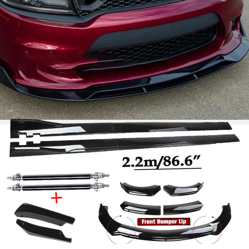 Front Bumper Spoiler Body Kit /Side Skirt For Dodge Charger Glossy Black O
