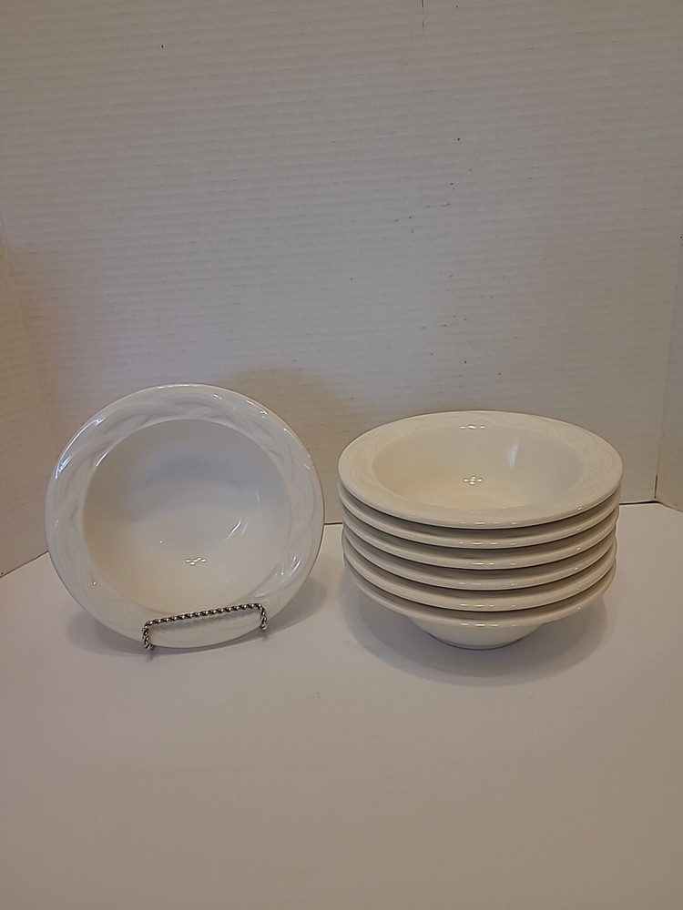 Pfaltzgraff Acadia 6.5-inch White Stoneware Soup Cereal Bowl with Woven Bands