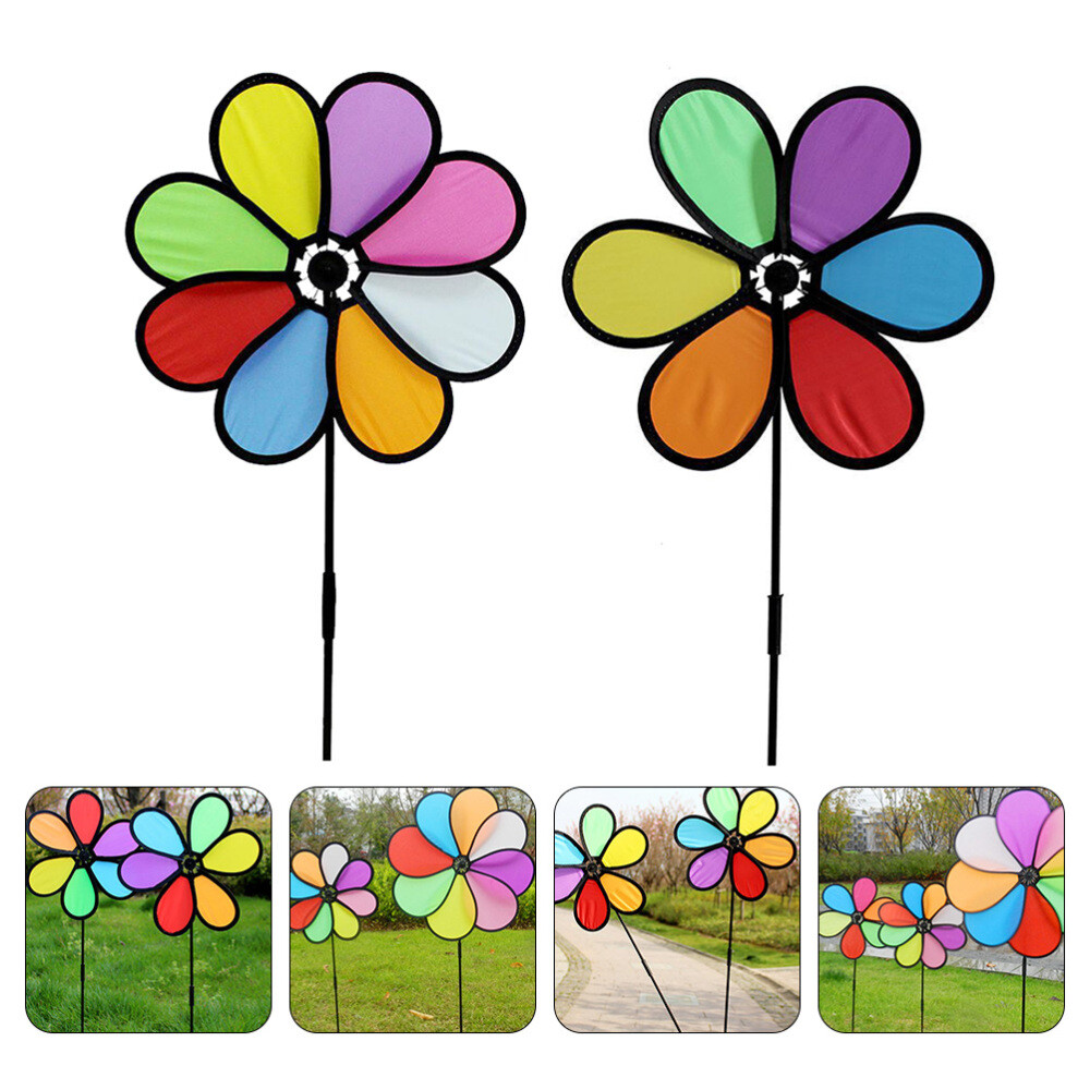 2 Pcs Wind Spinners Small Windmill Ornament Colorful Cloth Rotating Child