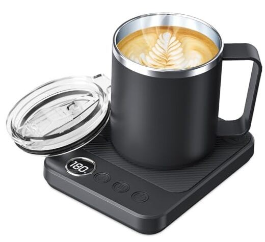 36W Electric Coffee Mug Warmer & Black Mug Set for Desk