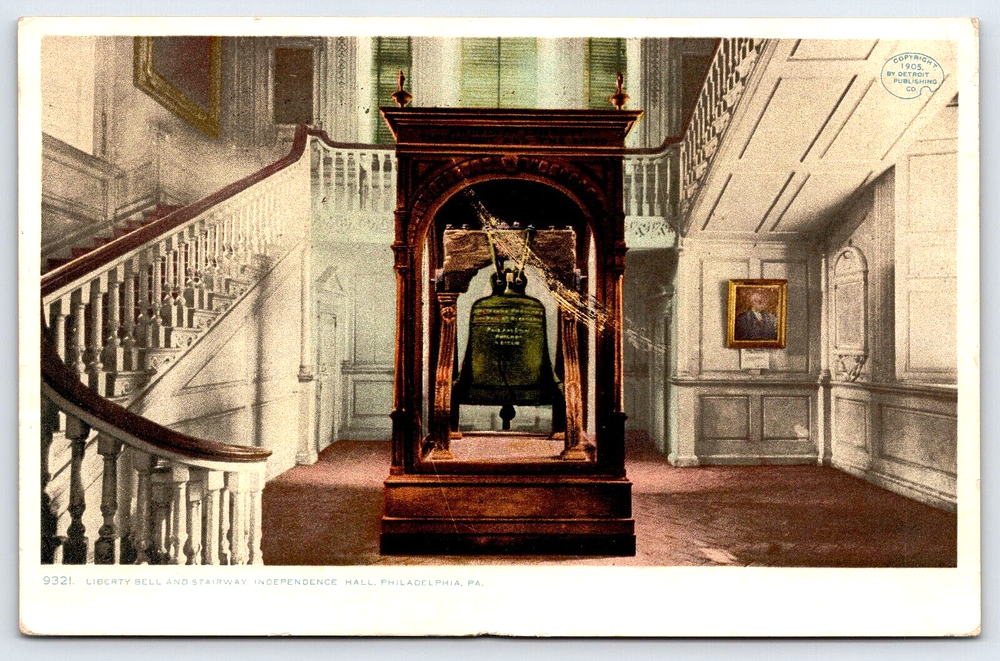 VINTAGE OLD ANTIQUE POSTCARD LIBERTY BELL INDEPENDENCE HALL STAIRS PHILADELPHIA