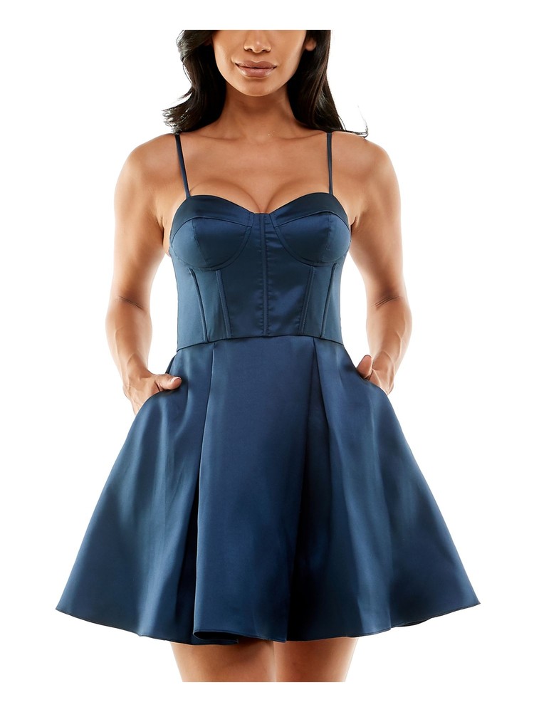 B DARLIN Womens Navy Corset Bodice Skirt Short Dress 13\14
