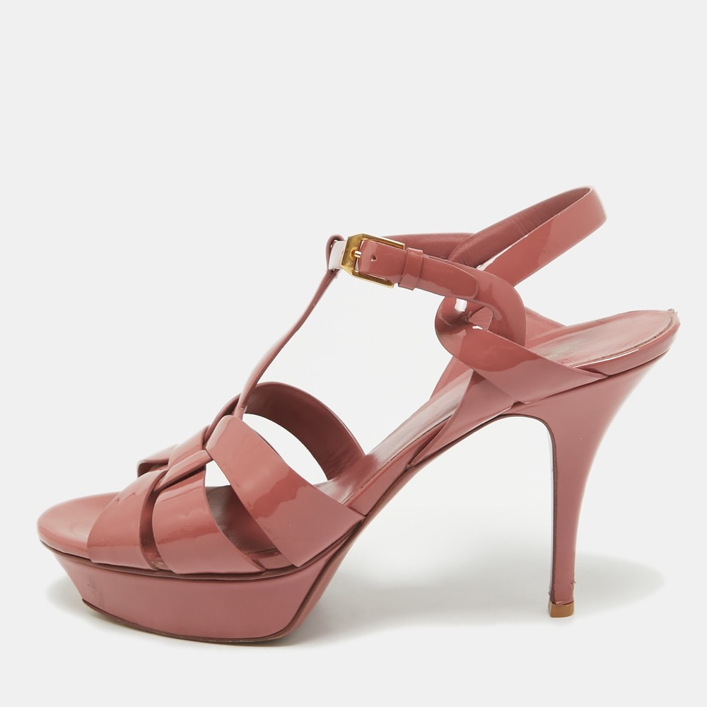 Saint Laurent Pink Patent Leather Tribute Sandals Size 41 EU
