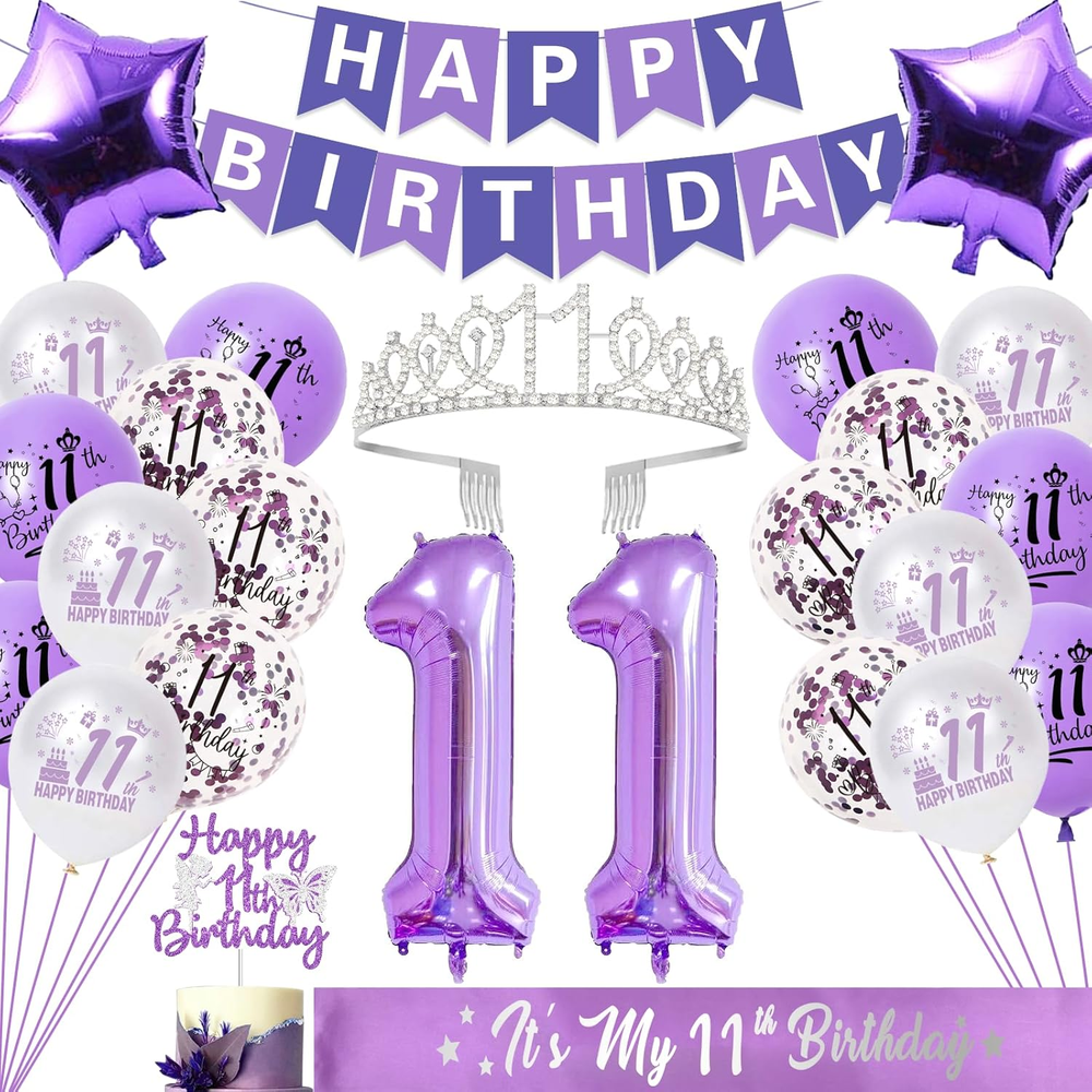 Purple + Lavender 11Th Birthday Decorations for Girls, Includes Happy Birthday B