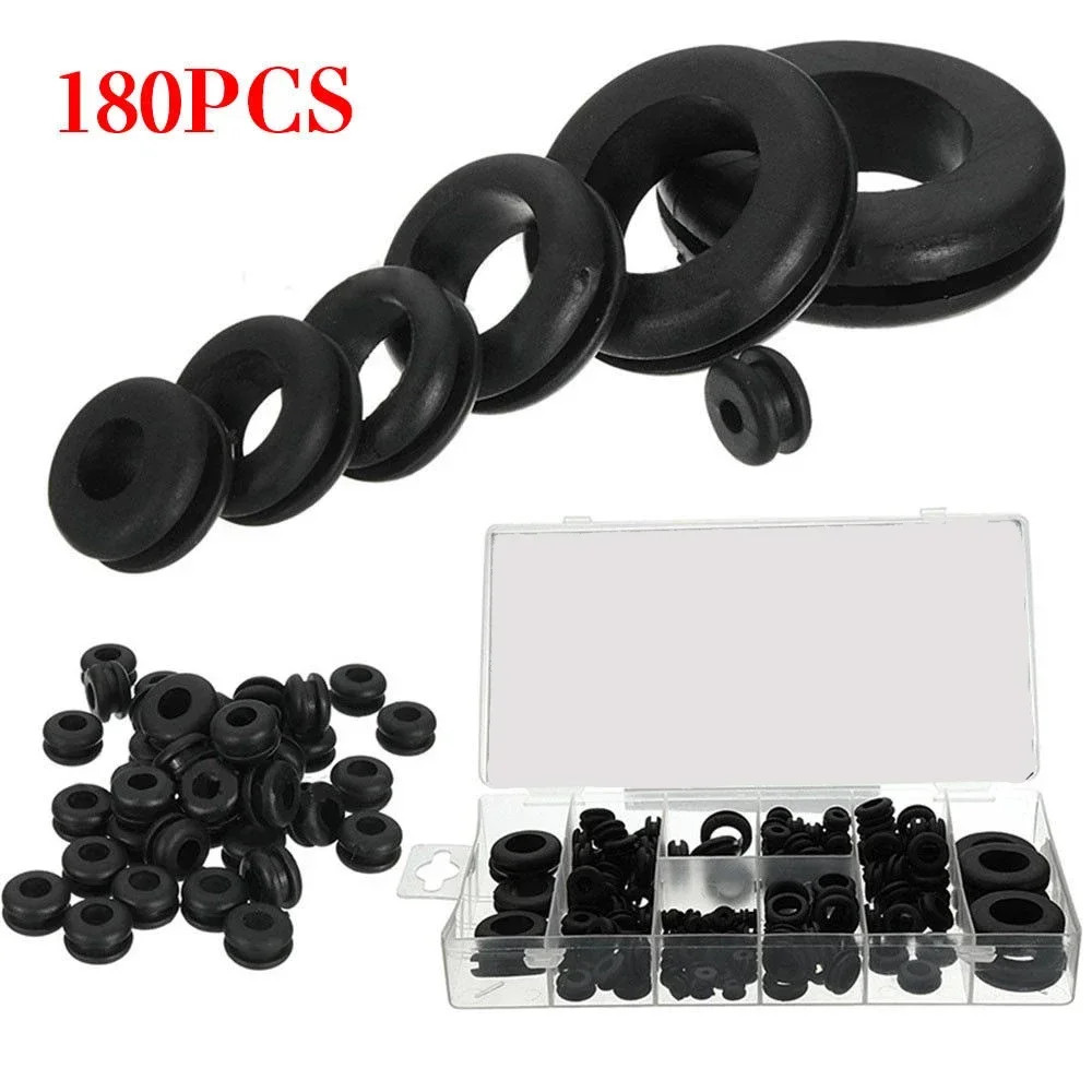 180pcs Rubber Grommet Assortment Kit Set Electrical Wire Cable Gasket Ring
