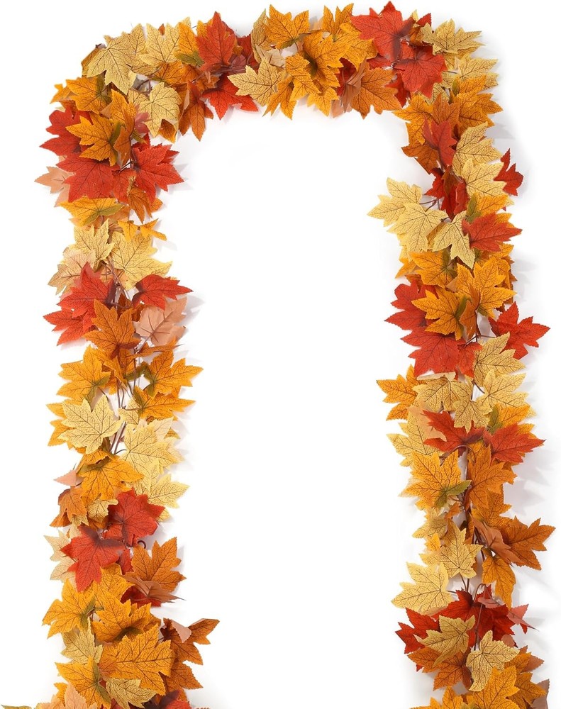 SITUMEIZI 2 Pack Fall Garland 6.5Ft Maple Leaf Red-yellow-2pc