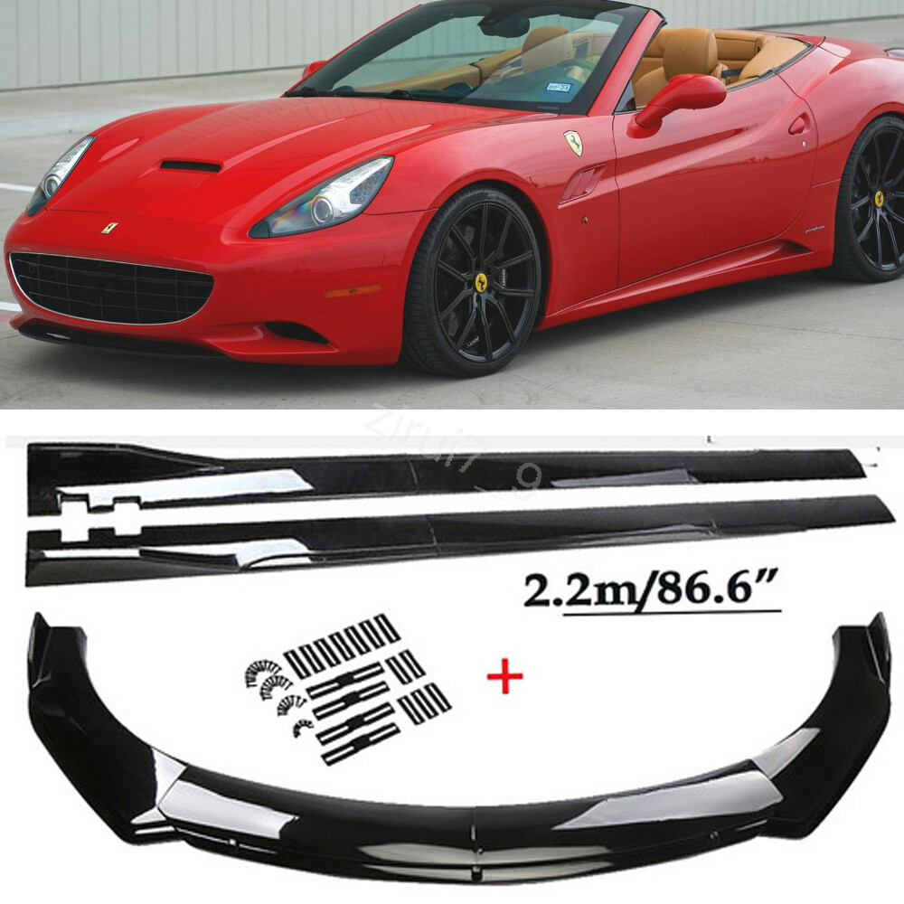 Gloss BLK Front Bumper Lip Splitter Body Kit Side Skirts For Ferrari California