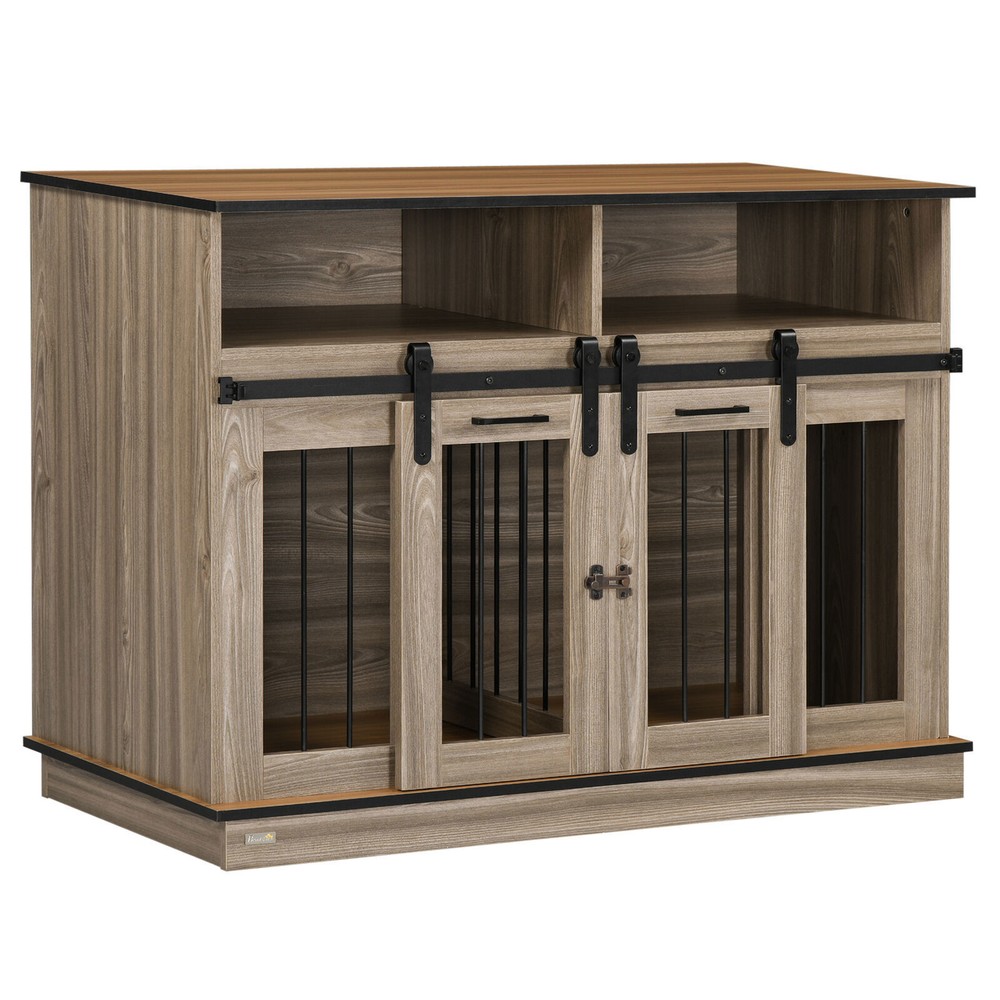 Large Indoor Dog Kennel with Sliding Door, End Table & Shelves for Small to Medium Pets