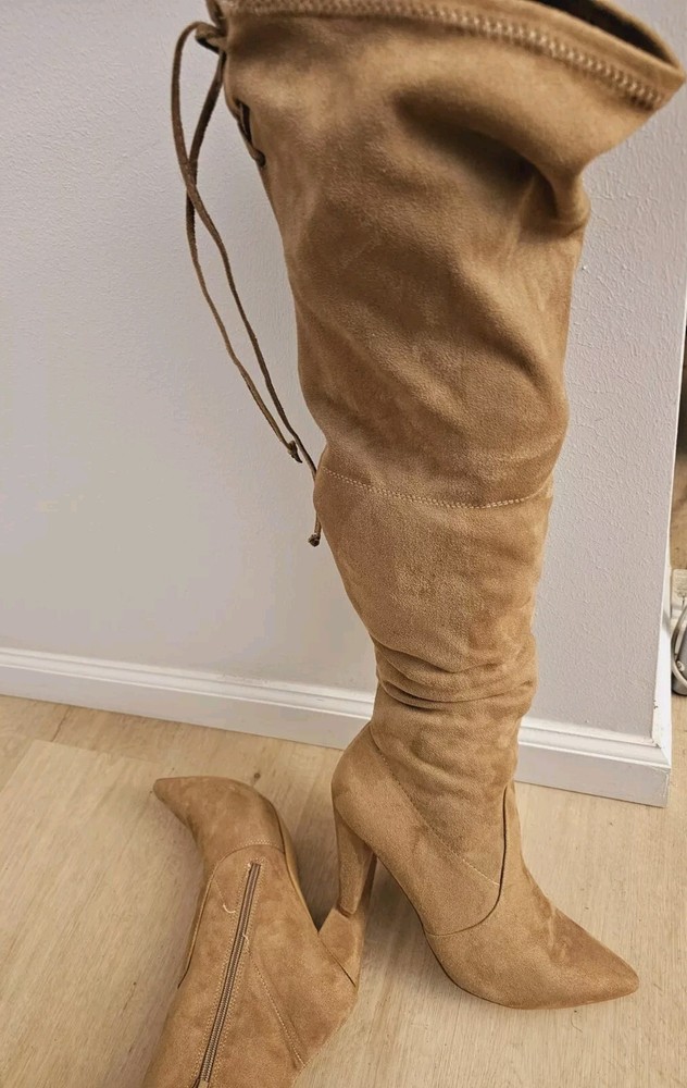 French Connection Women Jordan Over the Knee Sock Boots Size US 10 Taupe Tan