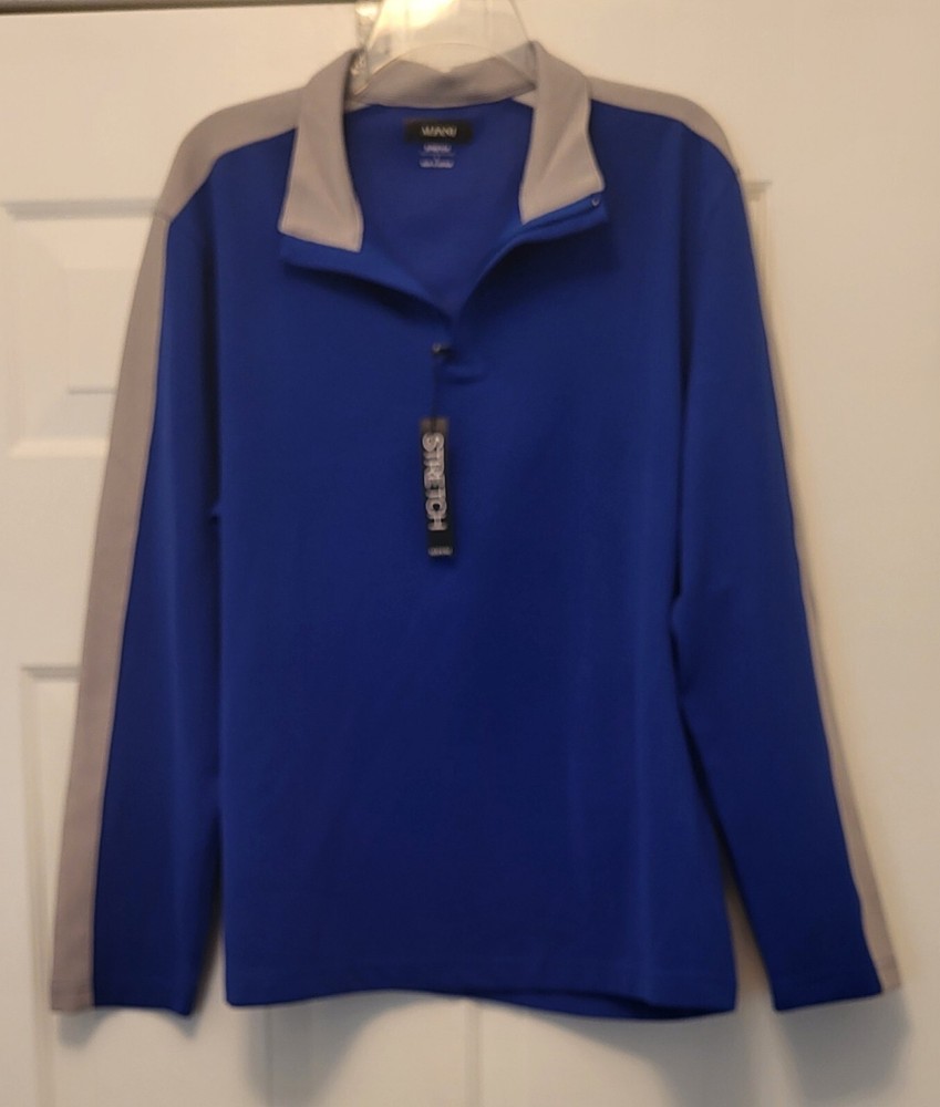 Alfani Mens Royal Blue Gray Quarter Zip Long Sleeve Pullover Shirt Large