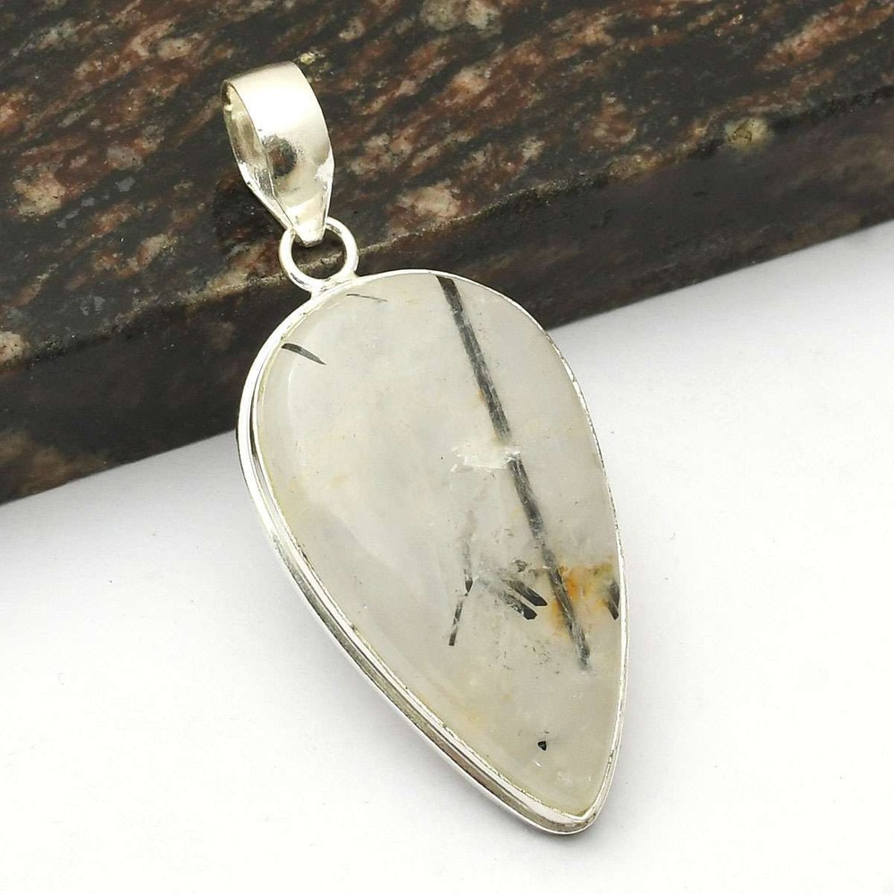 Black Rutile Gemstone Handmade Pendant Jewelry Christmas Gift 2.4