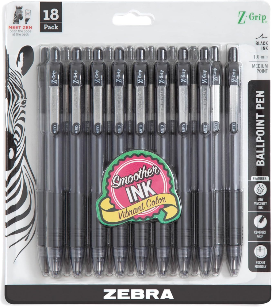 Zebra Pen Z-Grip Retractable Ballpoint Pen, Medium Point, Black Ink, Model Numbe