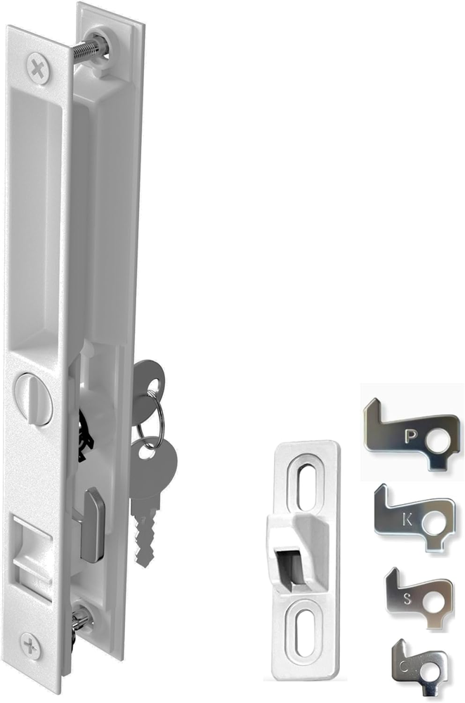 Sliding Glass Door Handle Set - 6-5/8 Inch Hole Center Flush Mount Hook Style Nickel Finish