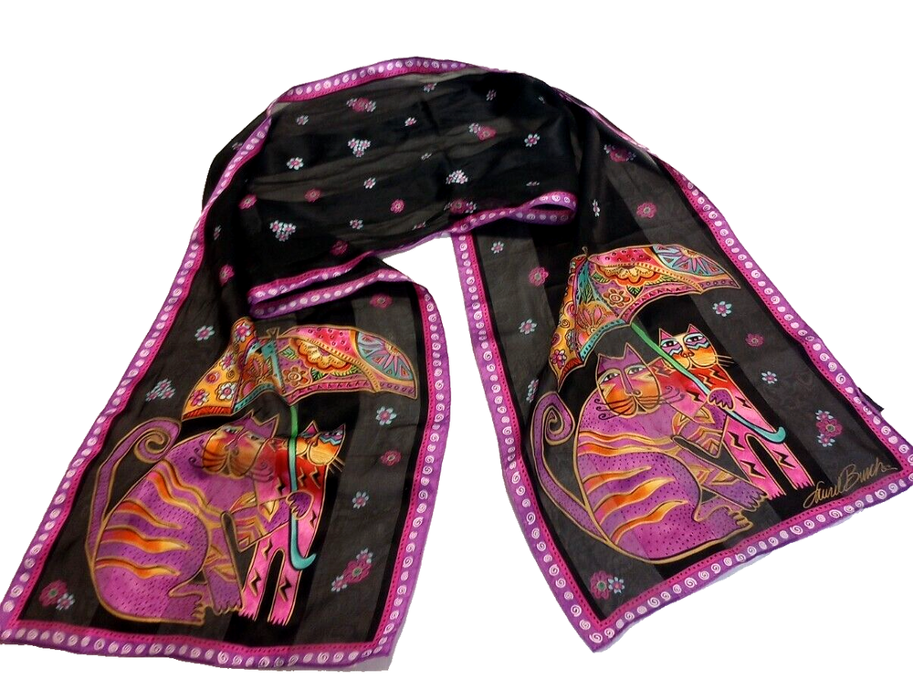Laurel Burch Cats with Umbrella Silk Scarf 27