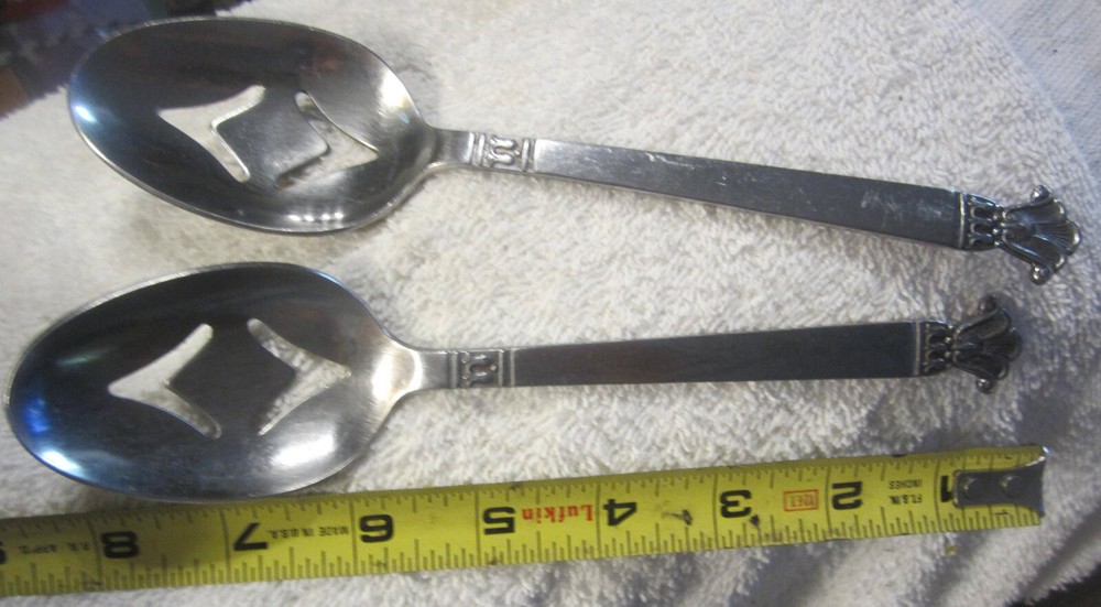 2 lot,BRYN MAWR EKCO ETERNA STAINLESS slotted serving spoons ,BLACK ACCENT JAPAN