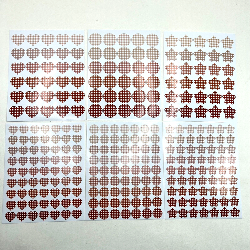 Heart Star Dot Stickers Brown Gingham 6 Sheet Bullet Journal Planner Scrapbook