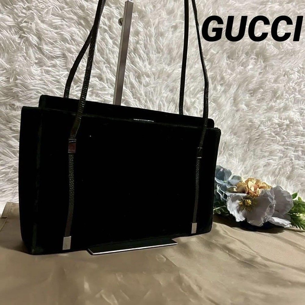 GUCCI Velour Black Tote Bag Authentic G0704478