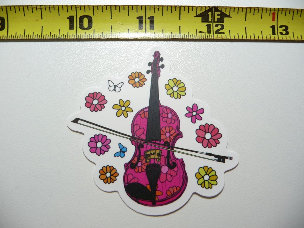 HIPPI HIPPY VIOLIN FIDDLE FLOWERS MUSIC DECAL STICKER BAND CONCERT HALL MUSICAL
