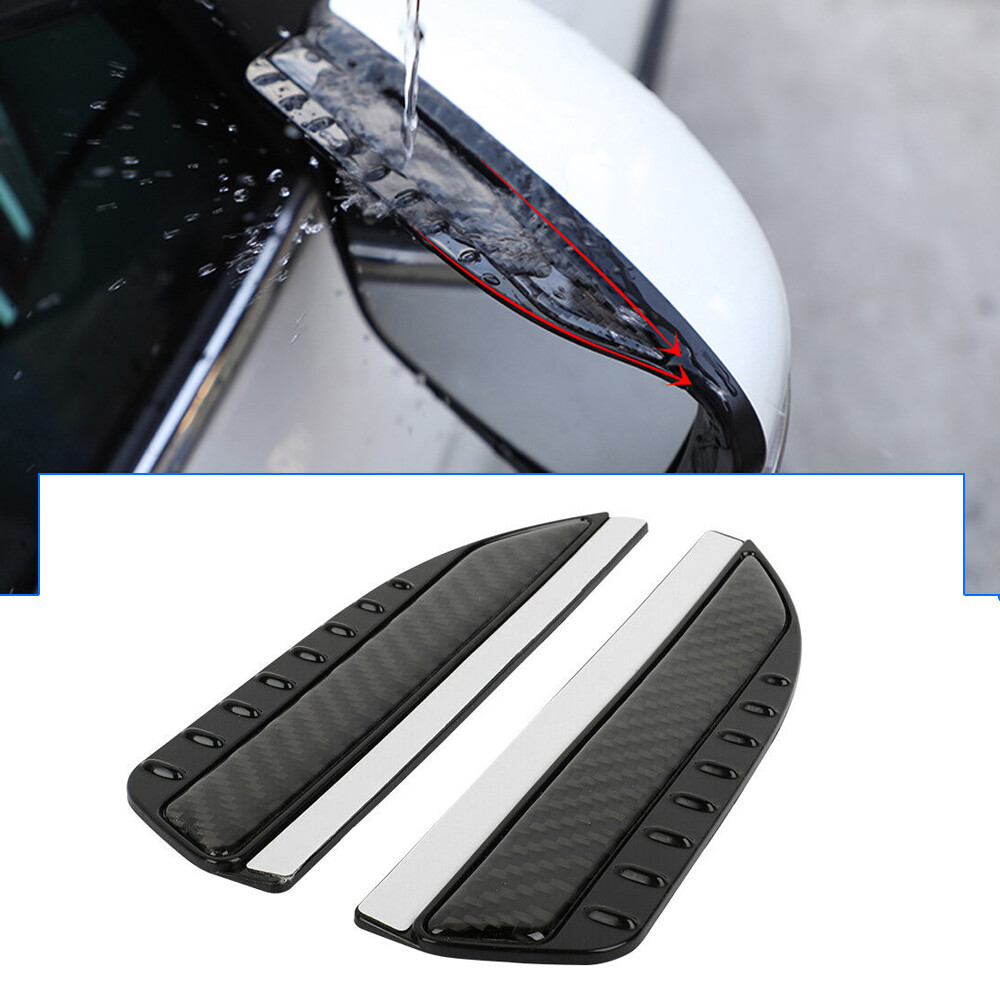 2X Black Carbon Fiber Side Mirror Rain Guard Water Shield Visor Cover