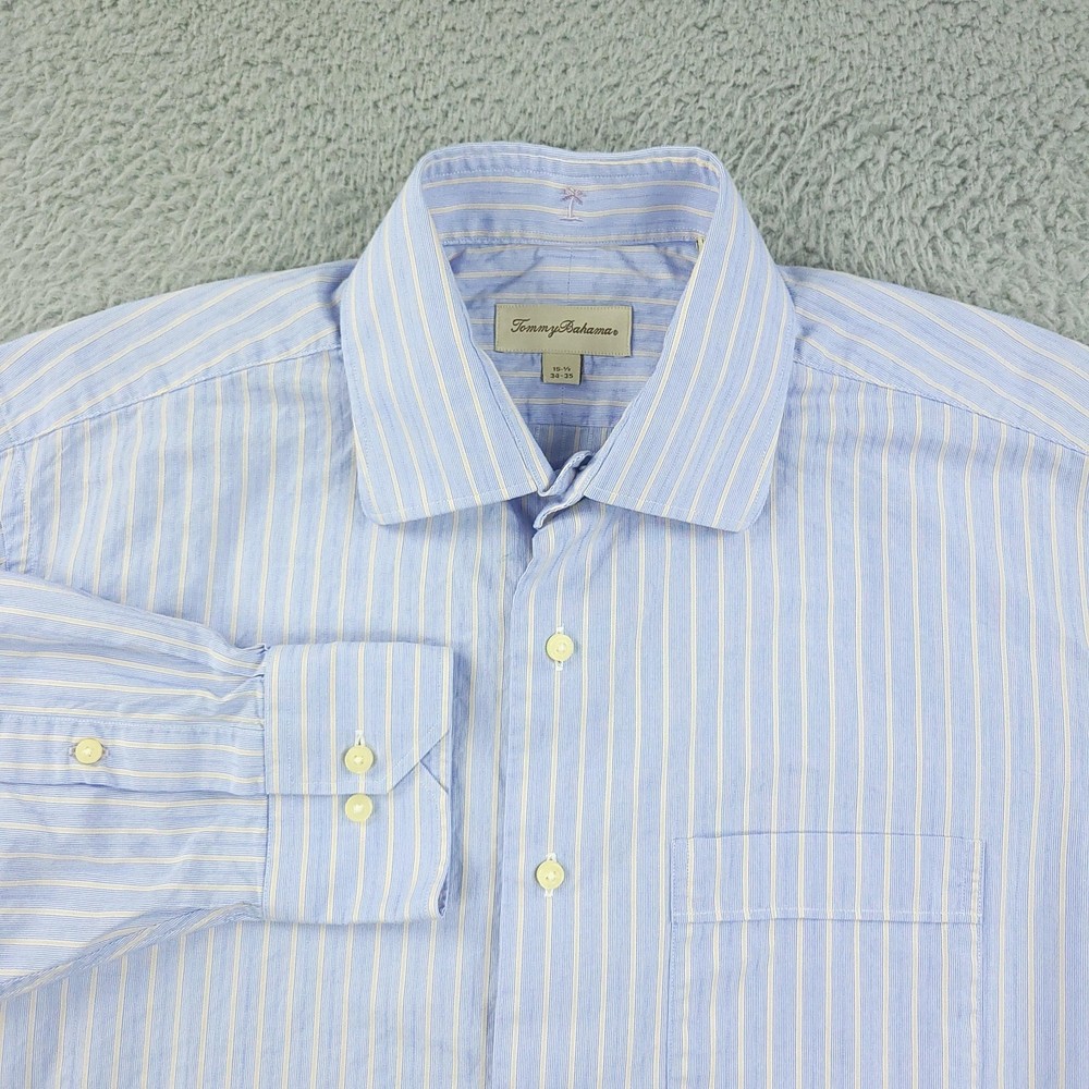 Tommy Bahama Shirt Mens 15.5 34-35 Blue Stripe 100% Cotton Button Front