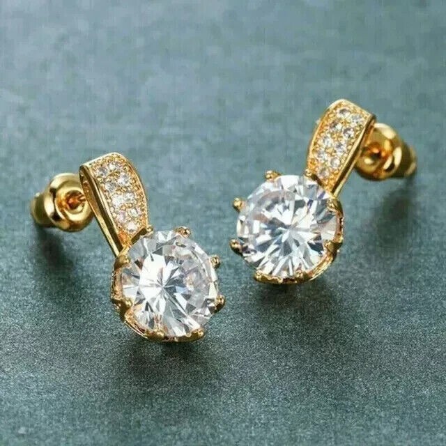 2.30Ct Round Simulated Diamond Drop Earrings in 14k Gold Plated