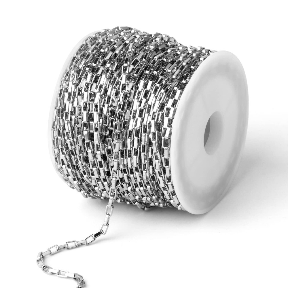 33 Feet Stainless Steel Box Chain Bulk, 2mm 304 Stainless Steel Chains Roll S...