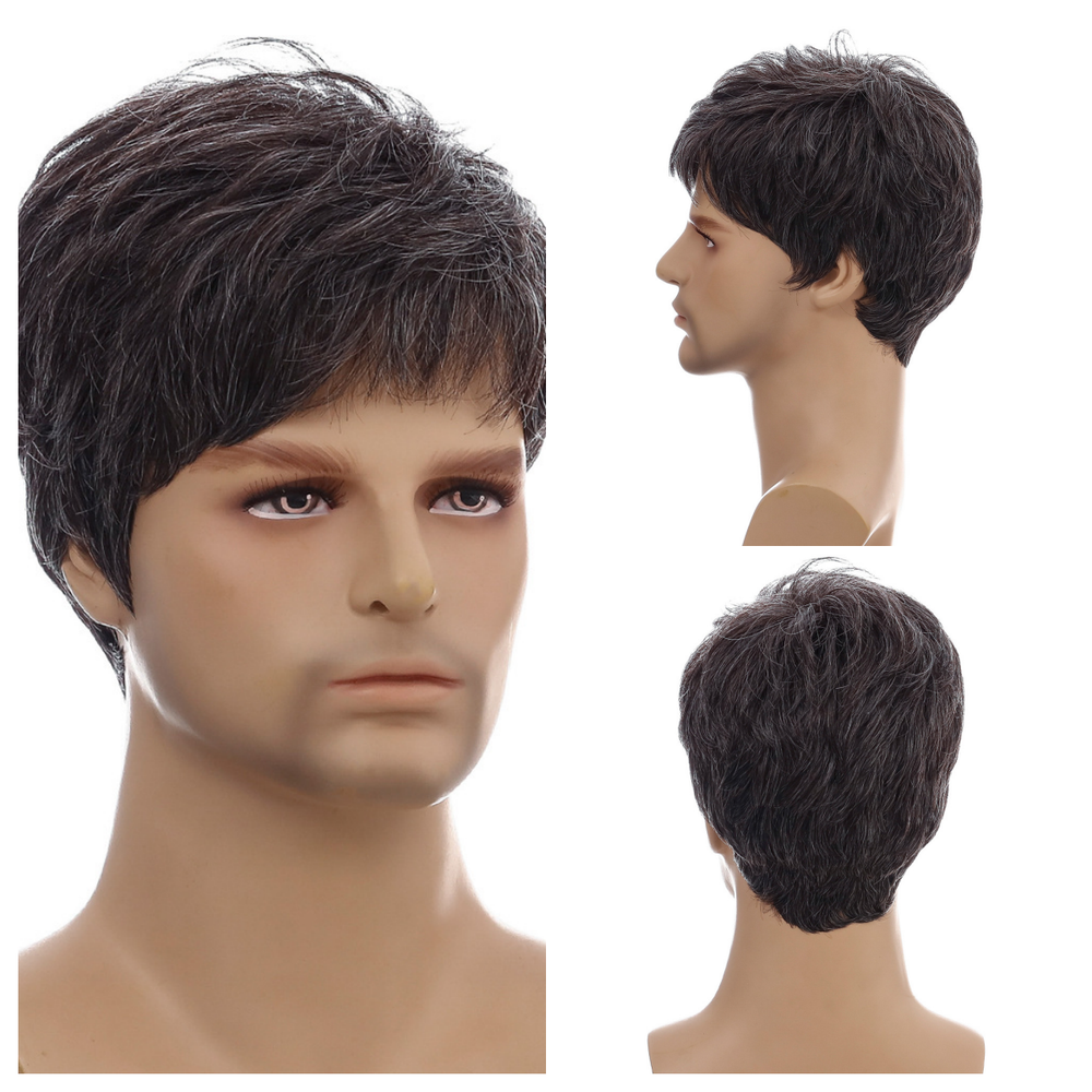 Men's Black Brown Synthetic Hair Cosplay Wig for Daily & Party Wear