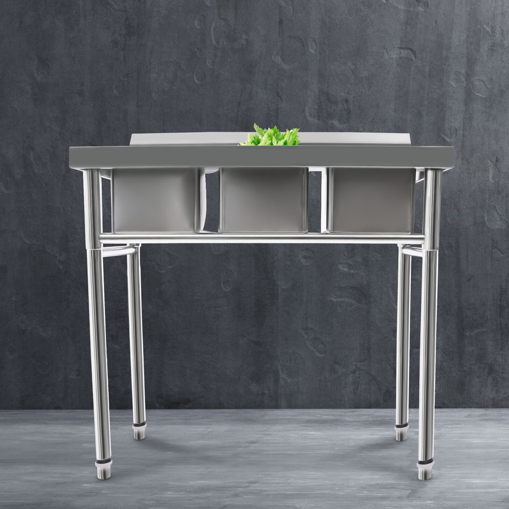 Commercial 3-Compartment Stainless Steel Bar Sink with Drains Silver