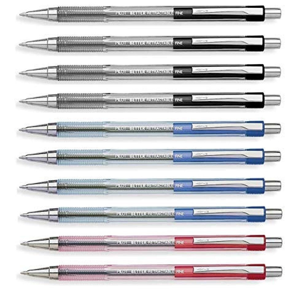 Pilot Better Retractable Ballpoint Pen, Bundle Black, Blue, Red colors Fine P...