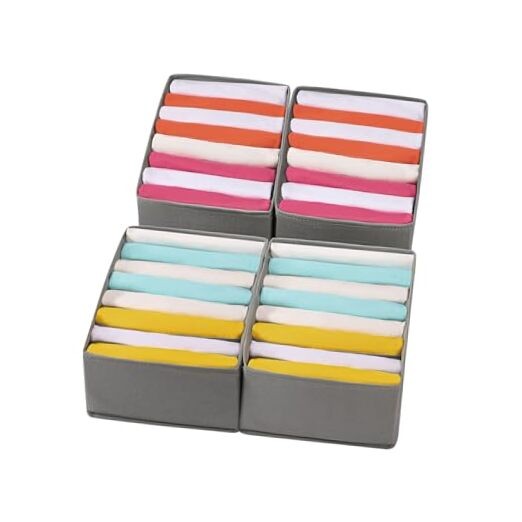 4-Pack Grey T-Shirt Drawer Organizers with 8 Grids & Upgraded Height